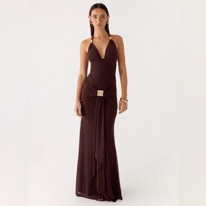 NWT Peppermayo Miyah Halter Hardware Maxi Dress Chocolate Brown US 4